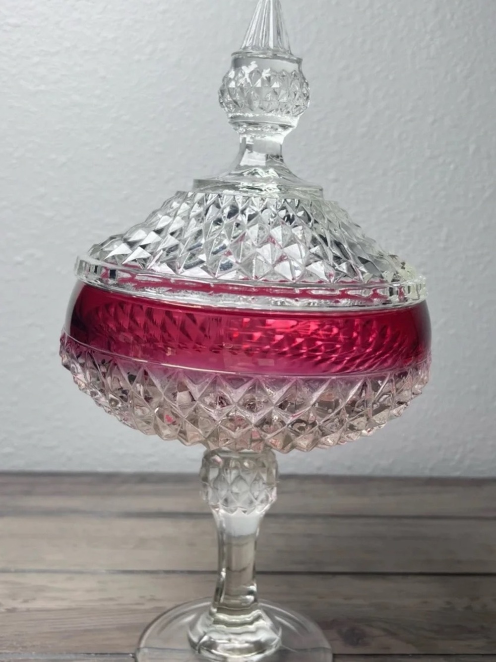 Glass Covered Candy Dish with Ruby Red Band